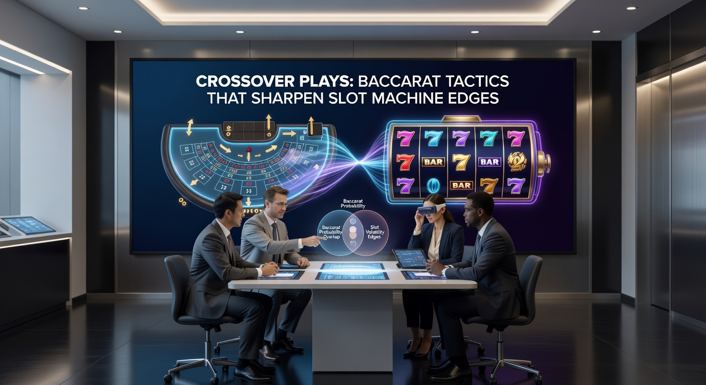 Nahaufnahme einer Slot-Maschine mit Baccarat-Elementen wie Karten-Symbolen und einem Strategie-Chart im Hintergrund