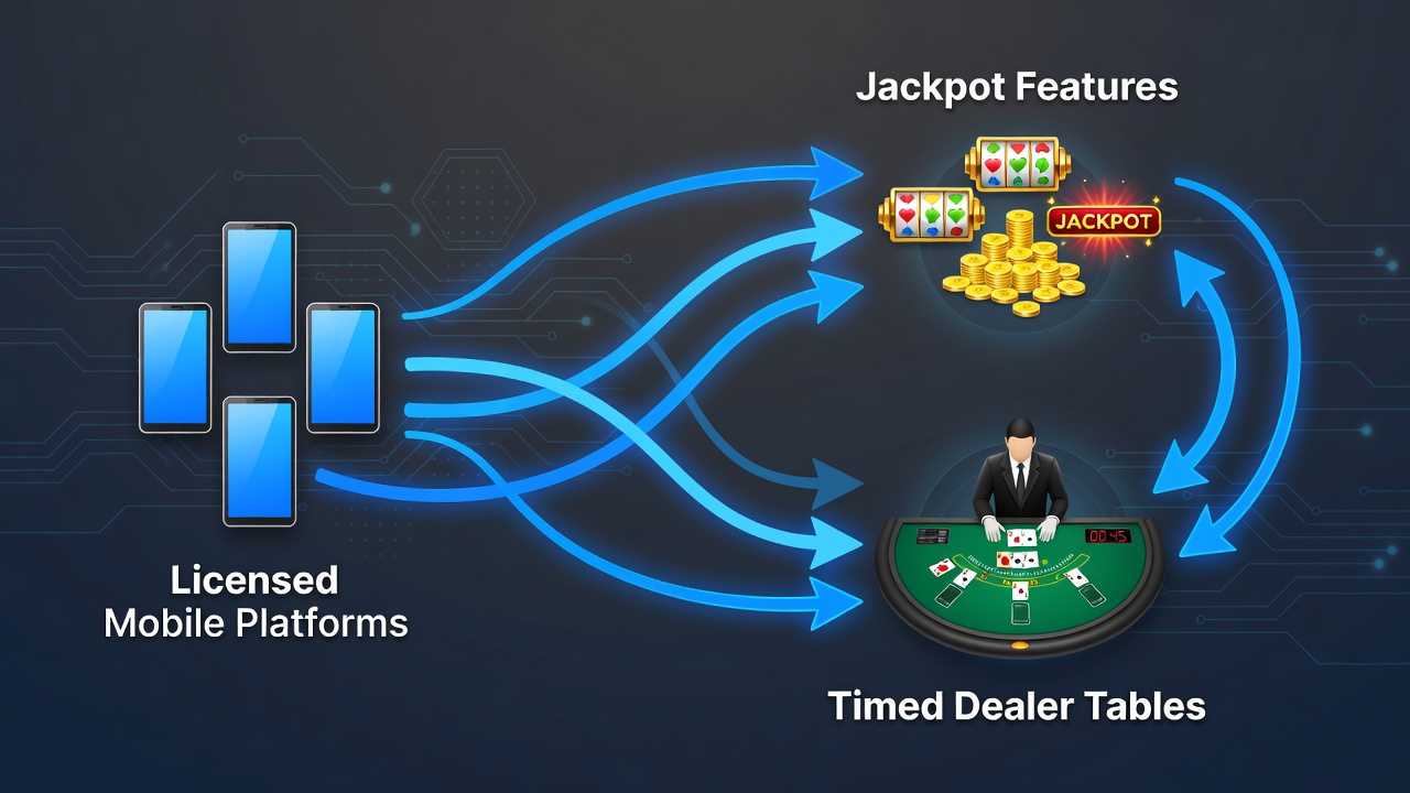 Spieler navigieren zwischen Jackpot-Slots und Live-Dealer-Tischen auf mobilen Geräten